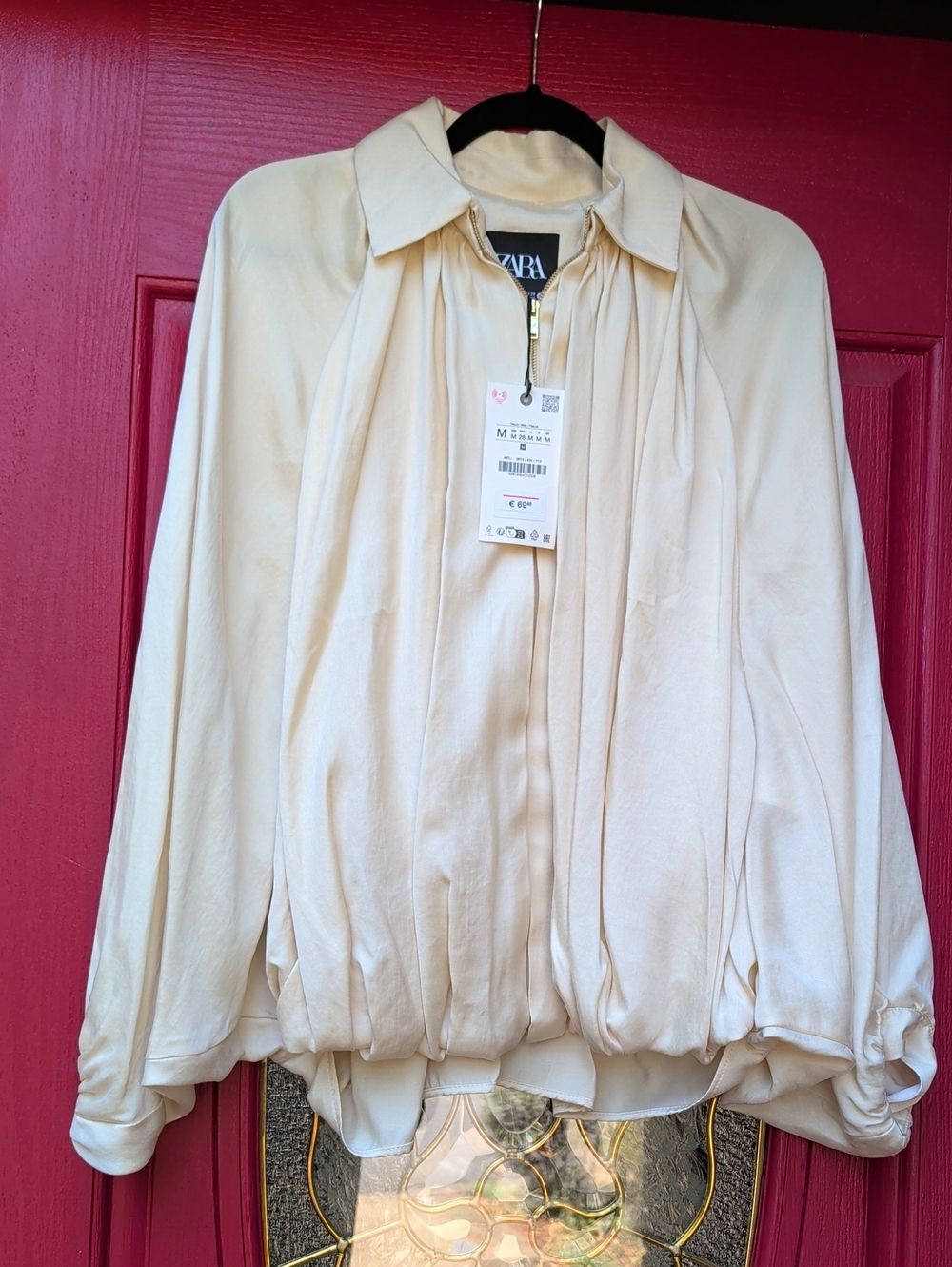 NWT - Zara Zip-Front Bomber Jacket - Cream